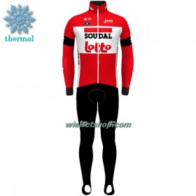 Fietskleding (Fietsshirt Lange Mouw + Lange Koersbroek) 2022 Lotto-Soudal Winter Thermal Fleece - Rood Wit